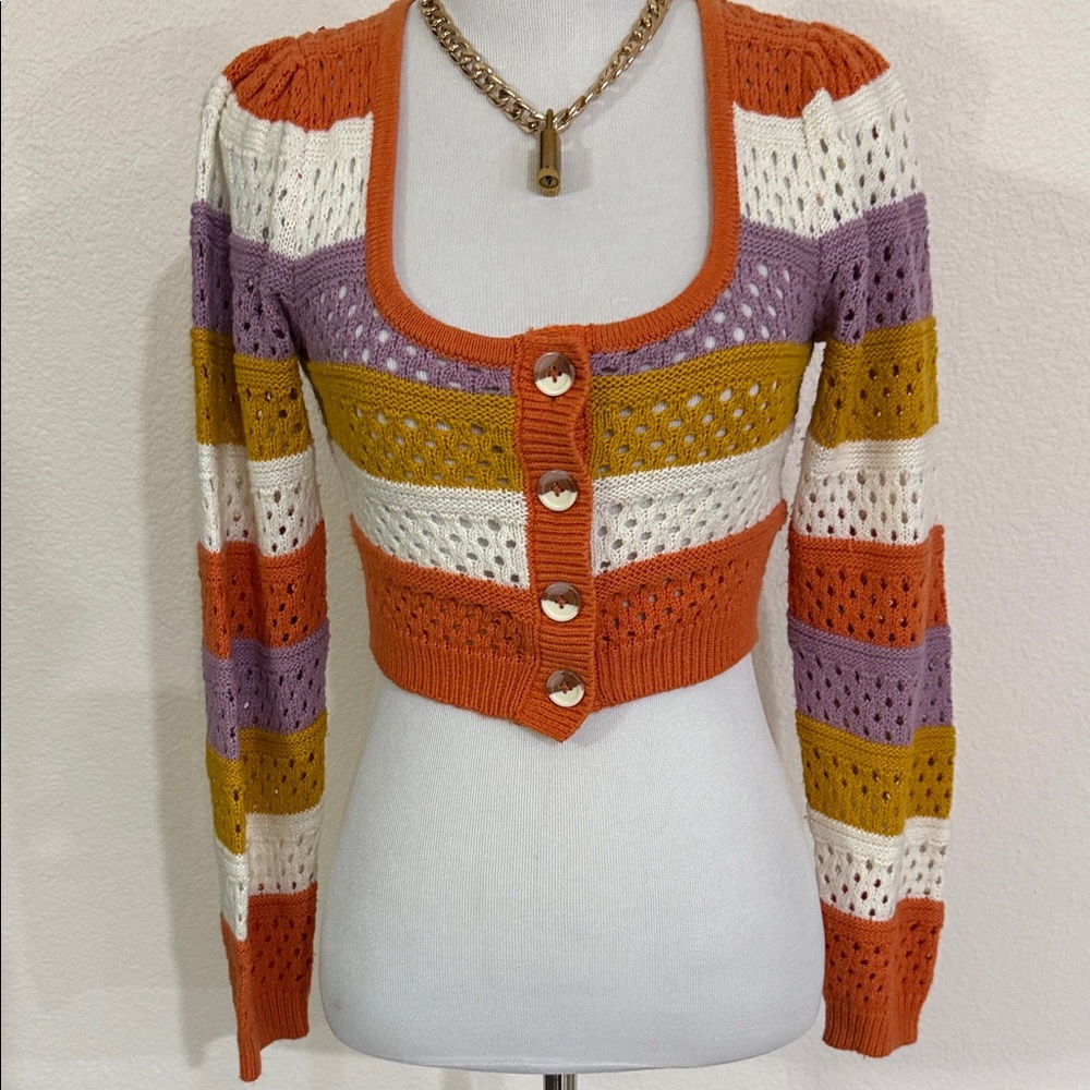 Striped Multicolor Button-Up Women's Sweater EUC size xs